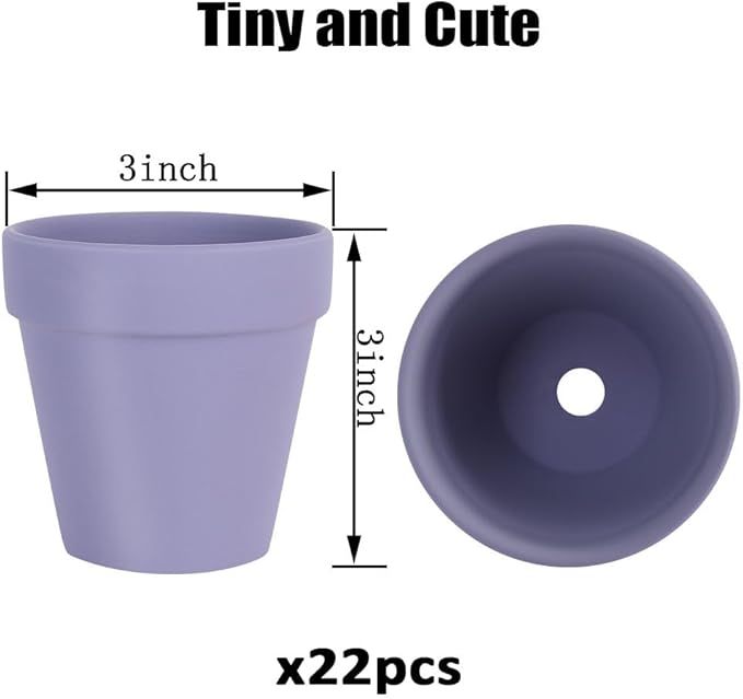 3 Inch Terracotta Pots - 22Pack Clay Flower Pots with Drainage Hole, Succulent Nursery Pot/Cactus Plant Pot. Great for Plants, Crafts, Wedding Favorn, DIY Production (Violet blue)