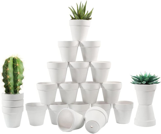 3 Inch Terracotta Pots - 22Pack Clay Flower Pots with Drainage Hole, Succulent Nursery Pot/Cactus Plant Pot. Great for Plants, Crafts, Wedding Favorn, DIY Production (White)