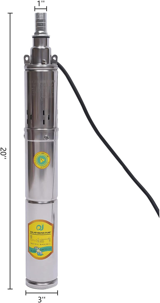 Submersible Deep Well Solar Water Pump DC 24V 370W Stainless Steel Agricultural Irrigation Screw Pump, 213ft Lift, 8.8GPM Flow, Solar Water Circulating System