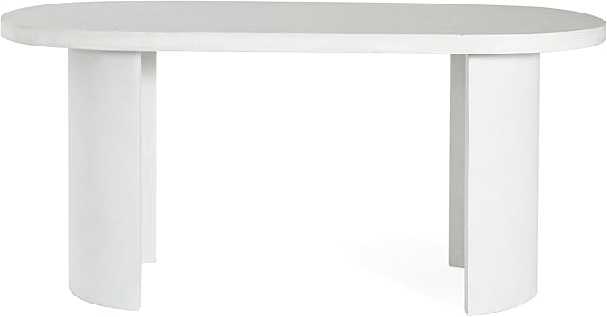 Christopher Knight Home Zigg Durable Concrete Outdoor Dining Set with Stylish Terrazzo Finish, Patio Dining Table with Bench, Oval Outdoor Patio Furniture Set with Pedestal Base, White