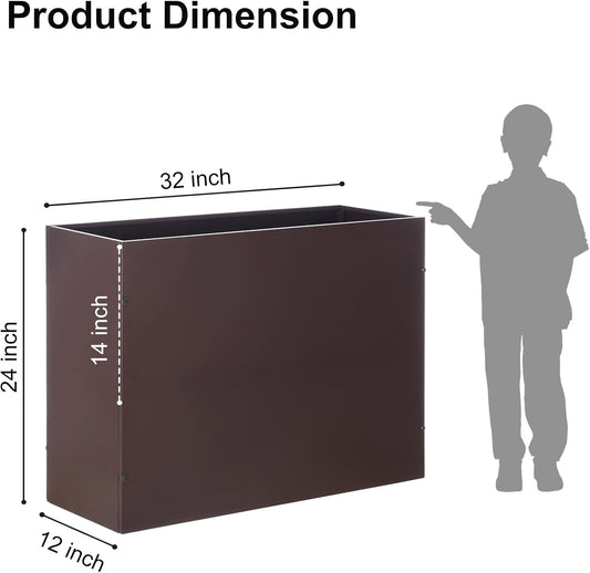 SUNNYPARK Large Metal Planter Box 32”x 12”x 24”, Rectangular Modern Brown Metal Planter Box Heavy Duty with Drainage Holes for Outdoor Garden Patio