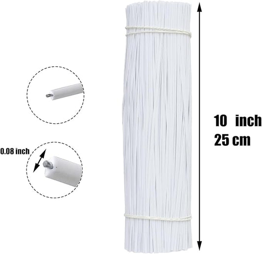 1000 pcs 10 inch White Cable Twist Ties Plastic Twist Ties with Rugged Metal Innercores Reusable Fastening Cable Cord Wire Ties