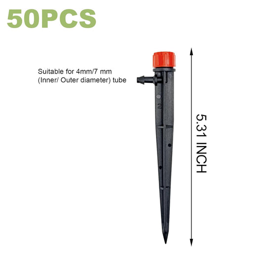 50pcs Drip Irrigation Emitters,Drip Irrigation Parts for 1/4" Drip Irrigation Tubing - Adjustable 360 Degree Water Flow Drippers, Garden Drip Irrigation Drippers for (4-7mm) Watering System