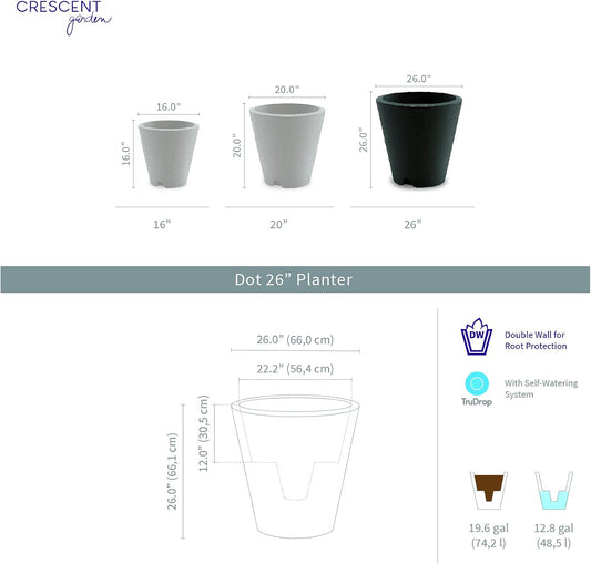 Crescent Garden Dot TruDrop Indoor/Outdoor Planter, Self-Watering Plant Pot, 26 Inches, (Mocha)