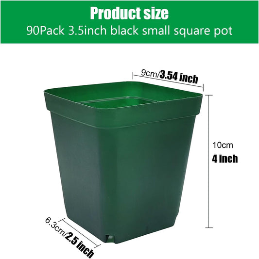 Square Nursery Seedling Pot 3.5 Inches 90 Pcs, Small Nursery Pot Plastic Thick and Sturdy Seed Start Germination Pot for Plant Propagation and Seeding(Green,3.54 Inches, 90Pcs)
