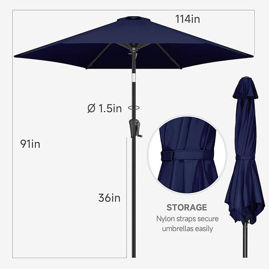 FLAME&SHADE 10ft Patio Umbrella - Outdoor Umbrella with 6 Sturdy Ribs, Push Button Tilt and Crank, UV Protection Table Market Umbrella for Pool, Porch,Garden, Deck, Backyard (Navy Blue)