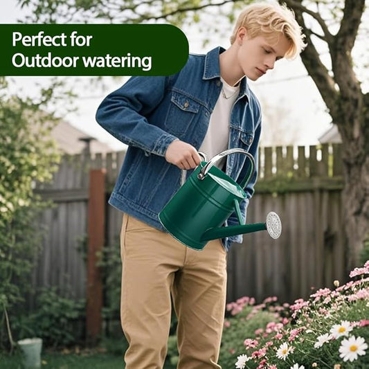 Metal Watering Can for Outdoor and Indoor Plants, Watering Can Decor, 1 Gallon (Green Stainless Steel Handle)