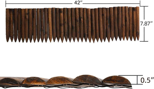 Worth Garden Wooden Short Fence Burnt Wood Finish Outdoor Landscape Edging Flexible Decorative Border - Tree Fence - Spring Garden & Yard Maintenance - 7.9'' H x 42'' L - K619A05