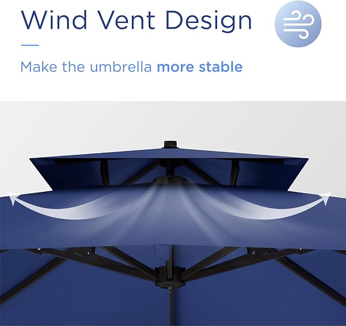10' X 13' Patio Umbrella Outdoor Large Rectangle Offset Cantilever Umbrellas Double Top Heavy Duty Windproof with 360-degree Rotation for Pool Garden Deck