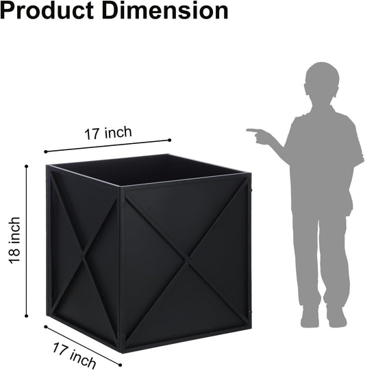 SUNNYPARK Large Metal Planter Box 17”x 17”x 18”, Square Modern Black Metal Planter Box Heavy Duty with Drainage Holes for Outdoor Garden Patio