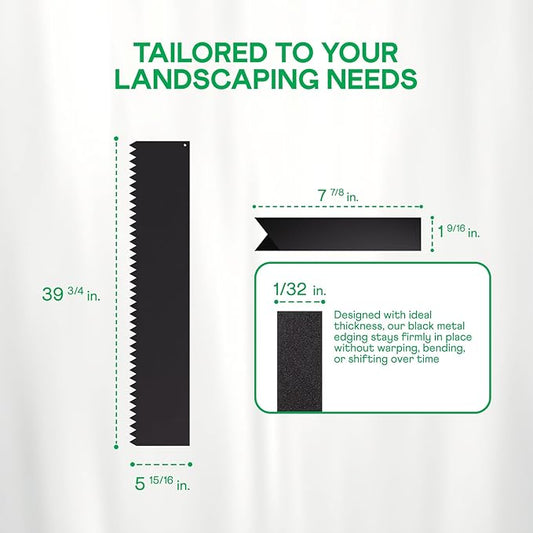 IDZO Black Metal Landscape Edging 6" H, Weather-Resistant Steel Garden Border, Flexible Lawn Barrier, Easy Installation for Flower Beds, Paths, Driveways, and Outdoor Spaces - 6 Pieces