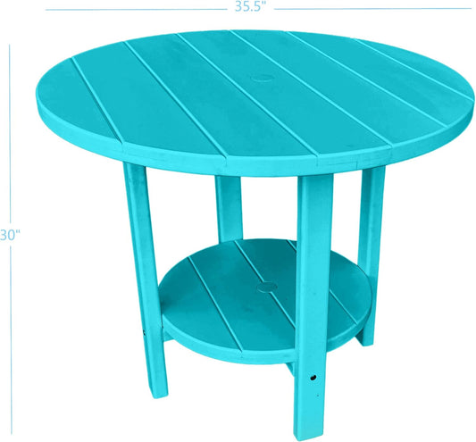 Phat Tommy Round Poly Resin Outdoor Patio Dining Table, All Weather Poly Patio Outdoor Furniture, Teal