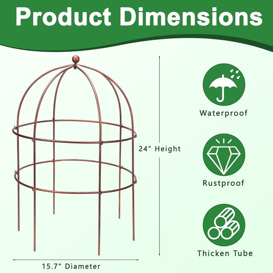 2 Pcs Jardin Bird Cage Plant Support 25" H Large Sturdy Grow-Through Flower Support Peony Cage Climbing Plant Support Trellis Sculptural Garden Decor for Perennial Flowers Vintage Gold