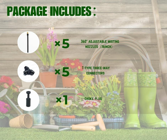 5pk Brass Misting Nozzles Tee 16 inch 360 Degree Adjustable Copper Sprayer, Compatible with1/4 trubing Hose Watering Plant Drip Irrigation Pneumatic Fittings Connection for Watering Garden(16inch)