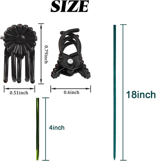 RONYOUNG 100 Pieces Green Bamboo Plant Stakes with 100 Pieces Orchid Clips and 100 Metallic Twist Ties for Supporting Stems Vines Stalks Grow Upright