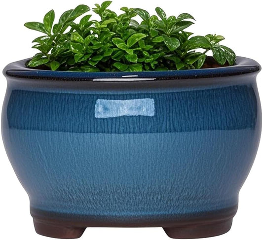 Ceramic Planter Pots with Drainage Hole, Small Flower Pot for Succulents, Orchid, Bonsai Plants, Indoor Outdoor Garden Windowsill Shelf Decor (Blue)