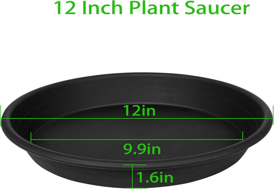 2 Pack of Plant Saucer 12 inch, 12 inch Plastic Plant Drip Trays, Heavy Duty Plant Trays for Indoors no Holes, Plant Water Tray for Planters (Black)