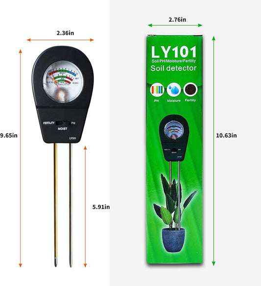 Soil Test Kit, ph Soil Tester for Garden Soil - 3-in-1 Digital Soil Moisture Meter, Soil pH Meter & Fertility Soil Tester for Indoor & Outdoor Garden, Farm, Patio, Lawn,Black