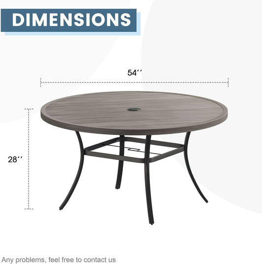 DIFY Patio Round Dining Table, 53" All Weather Round Outdoor Table with 1.57" Umbrella Hole for 8 Person, Perfect for Yard, Balcony and Lawn, Grey Wood-Like
