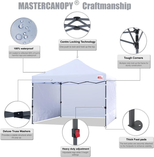 MASTERCANOPY Heavy Duty Pop-up Canopy Tent with Sidewalls (10x10,White)