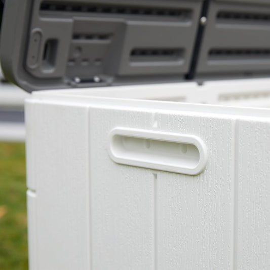 Heavy-Duty 100 Gallon Outdoor Storage Box - Waterproof Deck Box & Large Storage Bin for Patio/Pool, All-Weather Resin Chest with Lock, UV-Resistant, Alpine White
