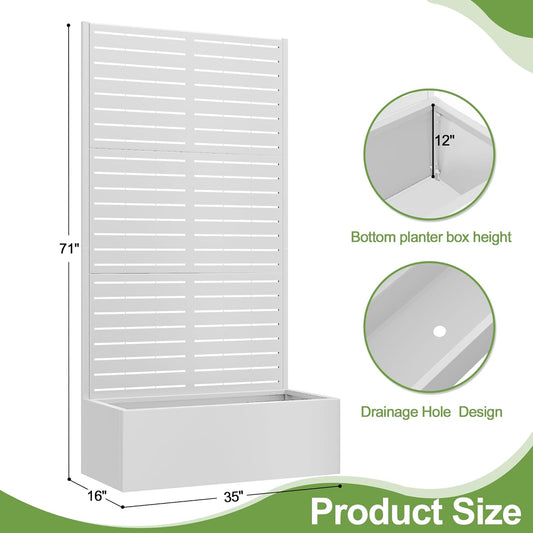 Trellis for Climbing Plants Outdoor,Mental Garden Bed with Drainage Holes Outdoor Privacy Screen Design Tall planters for herb Flower Vegetables 73"x35"x16", White-Louvered
