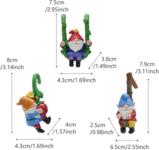 3PCS Climbing Gnomes Statue for Garden Decor, Resin Crafts Plant Decorations for Pots, Fairy Garden Accessories and Tree Faces Decor Outdoor, Halloween and Christmas Decorations