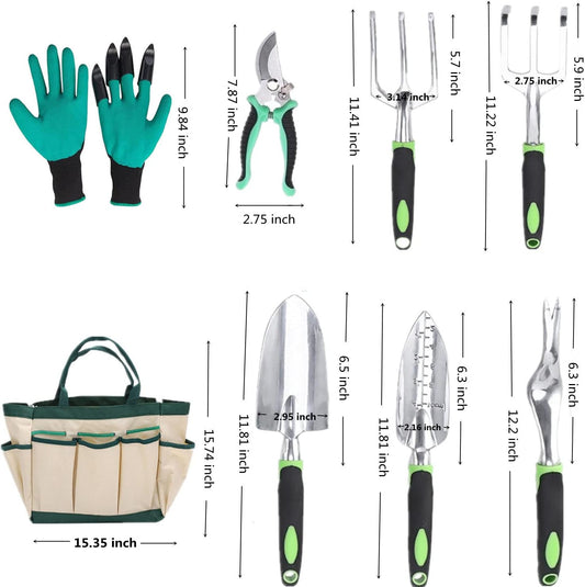 Garden Tool Set, 8 Pcs Heavy Duty Aluminum Rustproof Gardening Hand Tools,with Non-Slip Rubber Grip,Durable Storage Tote Bag,Outdoor Hand Tools, Idea for Transplanting, Weeding, Digging and Planting
