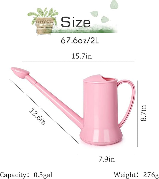 XXXFLOWER 1/2 Gallon Small Indoor Plant Watering Can, 2L Long Spout Removable Nozzle Flower Watering Pot for Office House Indoor Garden(Pink,67 oz)