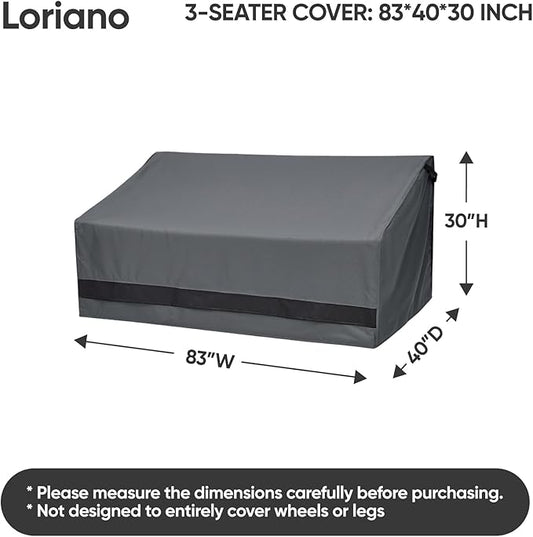 Loriano 600D Oxford Fabric Heavy Duty Patio Furniture Sofa Covers, 100% Waterproof Outdoor Furniture Covers for 3-seater Sofa 83"W x 40"D x 30"H, Lawn Patio Furniture Covers with Air Vent and Handle
