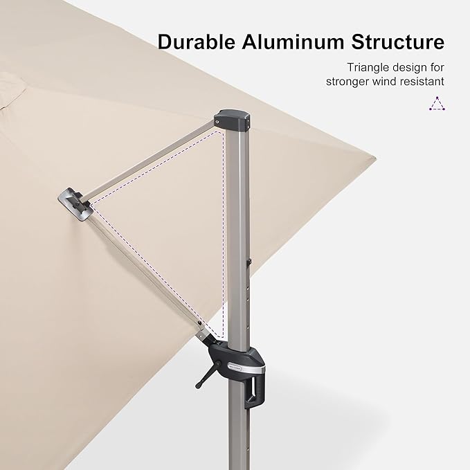 PURPLE LEAF Patio Umbrella with Base Included, 10‘×13’ Outdoor Aluminum Cantilever Umbrella with 360° Rotation, Aluminum Large Offset Umbrella for Outdoor Garden Pool, Beige
