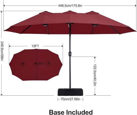 MASTERCANOPY Patio Outdoor Umbrella,15FT Double Sided Large Umbrella with Base