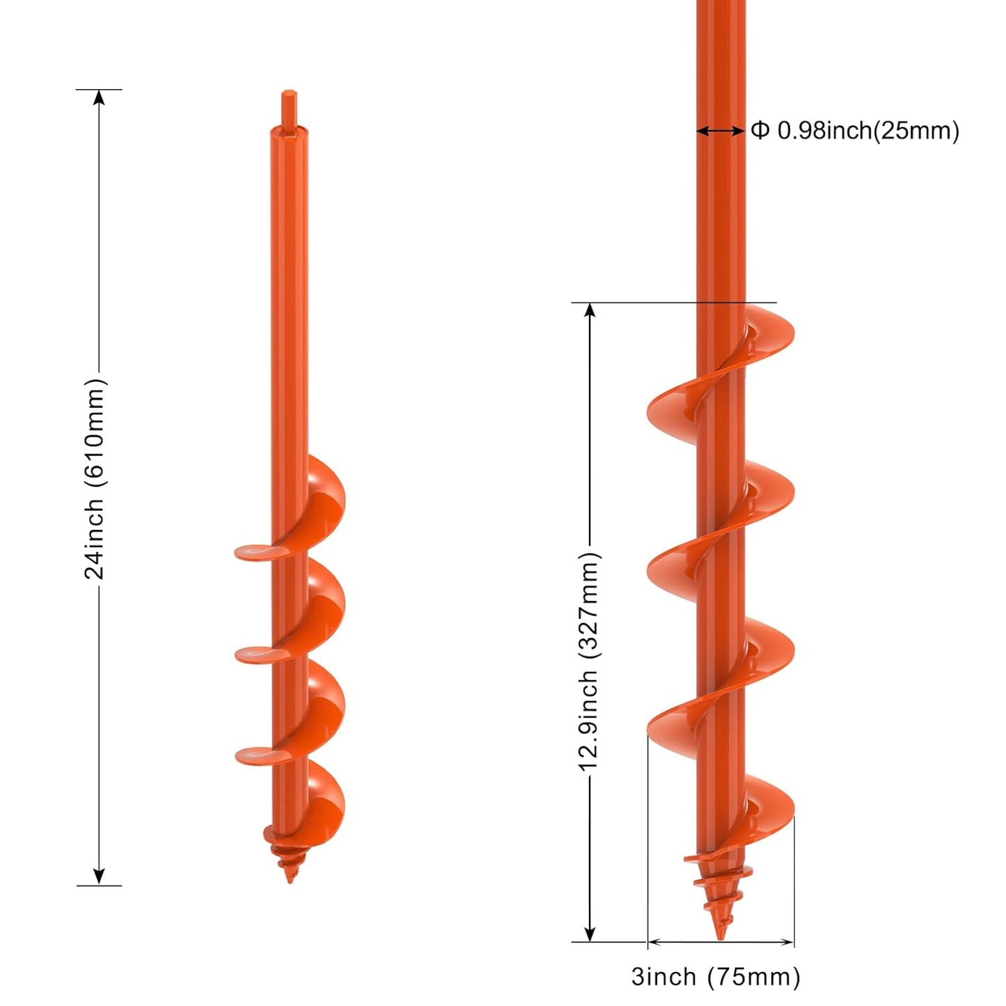 Auger Drill Bit for Planting 3 x 24'', Threaded Garden Auger Post Hole Digger, Spiral Drill Earth Dirt Augers for Bulb, Vegetables, Fence Posts and Umbrella Holes, Fits in 3/8β Drill Chuck