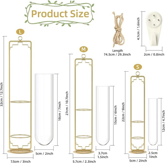 MIPON Plant Propagation Stations,Hanging Glass Propagation Test Tube Vases for Plants with Gold Metal Stand for Hydroponic Cutting Home Garden Office Decor-Gold