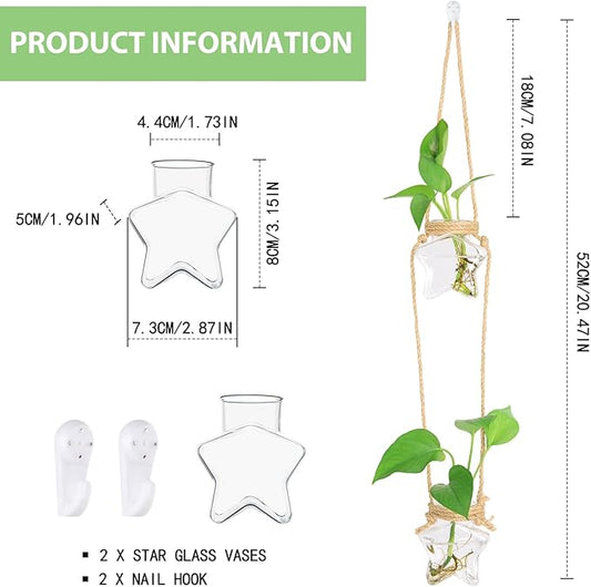 XXXFLOWER Wall Hanging Propagation Station,2 Tired Star Shaped Glass Flower Vase for Hydroponic Planter Terrarium for Plant Cutting Home Office Living Room Garden Decor