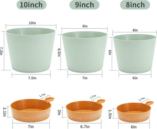 GARDIFE 10/9/8 inch Plant pots, planters for Indoor Plants, self Watering Plant Pot, Flower pots, Green