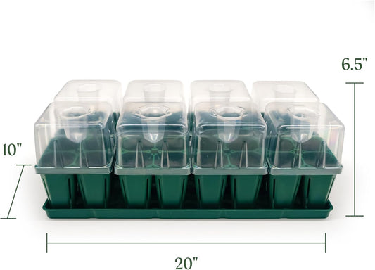 Vego garden Seedling Suite Products, 8 Pack Jumbo Seedling Trays with Seedling Tray Lids and 10" x 20" Bottom Watering Trays