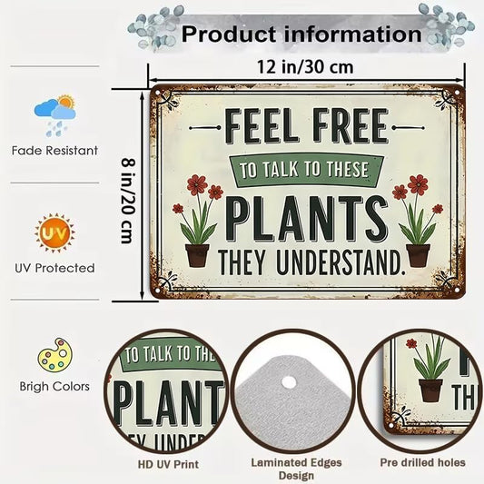 Bestylez Garden Gifts Feel Free to Talk with These Plants They Understand Vintage Gardening Signs for Home Garden Greenhouse Living Room Bedroom Yard Outdoor Decor 8X12 Inch (3373)