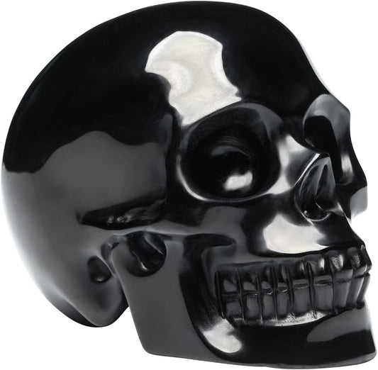 5''Natural Black Obsidian Crystal Skull Head Hand Carved Reiki Healing Stone Statue Healing Home Office Art Room Decoration