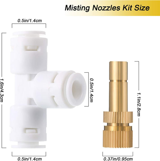 Honoson 32 Pieces Brass Misting Nozzles Kit with 0.03 cm Orifice Thread Gold Nozzles for Patio Misting System Outdoor Cooling System Garden Water Mister
