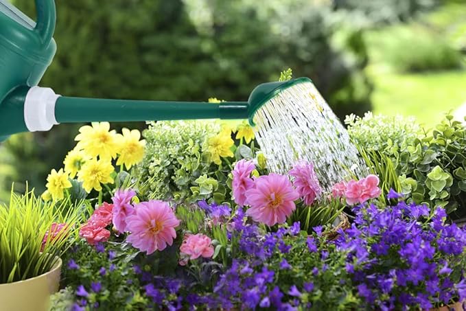 Plastic Watering Can for Indoor & Outdoor Plants 1 Gallon/4-Liter, Ebristar Watering Pot for Garden Flower with Long Spout and Removable 360 Degree Rotation Sprinkler Head - Dark Green