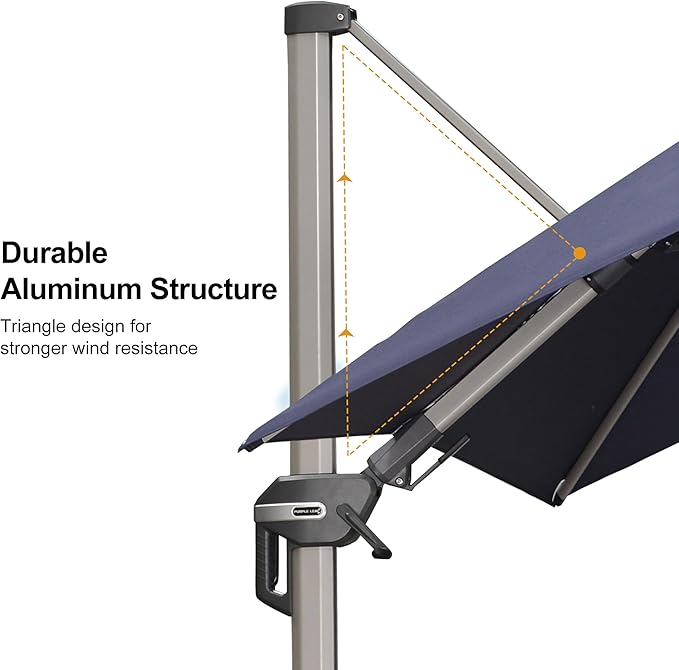 PURPLE LEAF 8' X 10' Left-right Tilting Patio Umbrella Outdoor Swivel Cantilever Umbrella Aluminum Offset Umbrella with Champagne Frame and 360-degree Rotation for Garden Deck Pool, Navy Blue