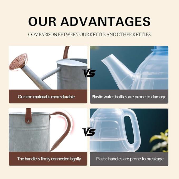 Metal Watering Can, One Gallon Watering Cans Stainless Steel for Outdoor Indoor Garden Plants Watering (Zinc 1 Gallon)