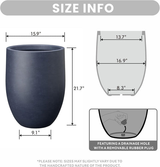 Kante Tall Concrete Planter, 21.7-Inch Height Charcoal Large Indoor Outdoor Plant Pot with Drainage Hole for Patio Garden Home, Modern Decor for Flowers and Tree