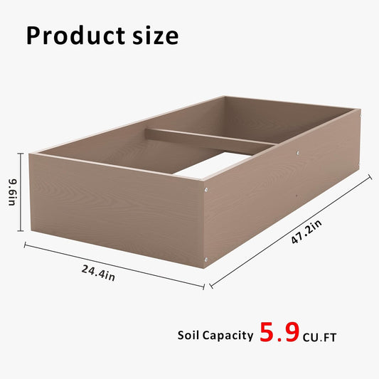 HDPE Raised Garden Bed 47.24 * 24.4 * 9.65 in,Vegetable Planter Bed Outdoor,Elevated Horticulture Planter Bed,Waterproof,Rot-Resistant and Non-Cracking Above Ground Garden Bed(Light Brown)