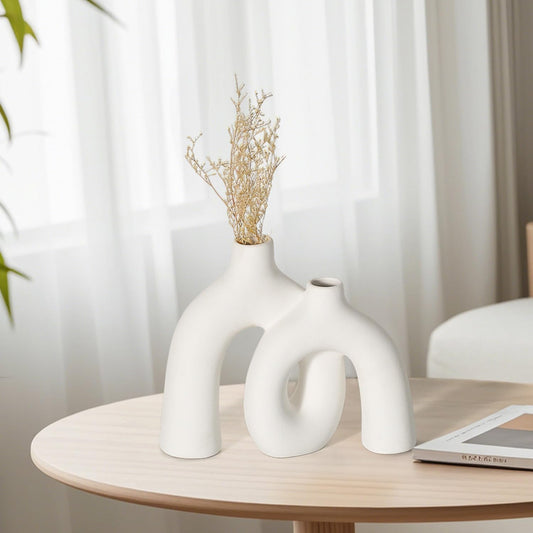 CEMABT Modern Nordic Boho Vase Set - Elegant White Matte Ceramic Home Decor for Living Room, Bookshelf, Mantel, Entryway Table & Console Décor | Shelf Decorations Gift