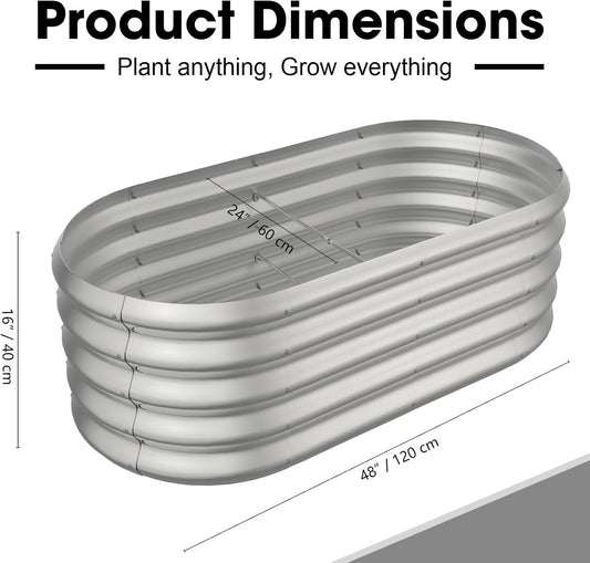 4x2ft Oval Galvanized Raised Garden Bed Kits 16" Tall Outdoor Large Metal Modular Planter Box 9-in-1 Raised Beds for Gardening,Vegetables,Fruits,Flowers & Herbs (Silver)