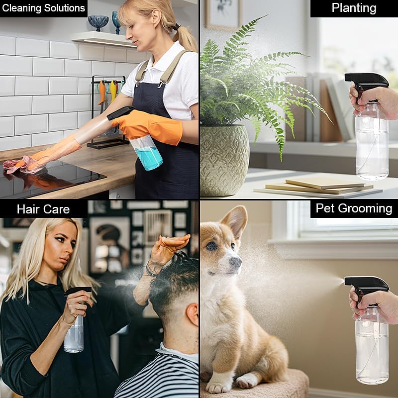 Spray Bottles 12oz Plastic Empty Spray Bottle for Hair Mist/Stream Spraying Heavy Duty Square Water Spray Bottles for Cleaning Solutions, Plants, Essential Oils 2 Pack (12oz)