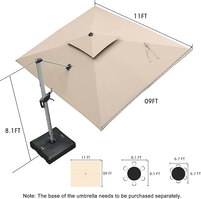 PURPLE LEAF 9' X 11' Patio Umbrella Outdoor Rectangle Umbrella Large Cantilever Umbrella Windproof Offset Heavy Duty Sun for Garden Deck Pool Patio, Beige