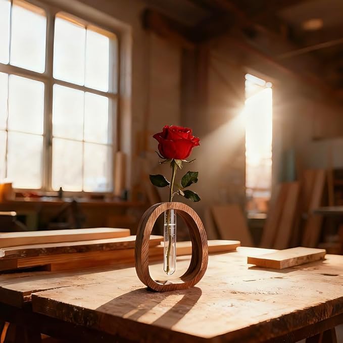 Plant Terrarium with Walnut Wooden Stand,Plant Propagation Station,Retro Propagation Vase,Hydroponics Planter for Cuttings,Greenery and Flowers,Minimalist Wooden Home and Office Décor Gift